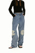 Classic Trendy Cotton Applique Pattern Jeans